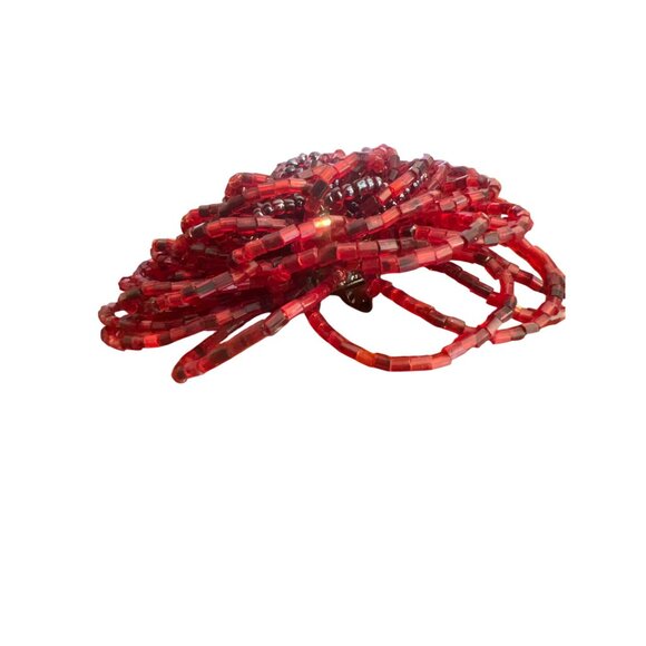 Vintage Red Seed Bead Flower Pin Brooch Large Floral Statement Estate 3.5" - Picture 3 of 5